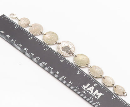 925 Sterling Silver Vintage Bracelet Solid Etched Australian Link Coins  BT10286