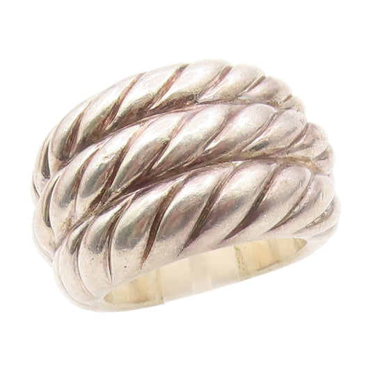 925 Sterling Silver Vintage Ring Solid Triple Twisted Rope Dome  Sz 6  RG34407