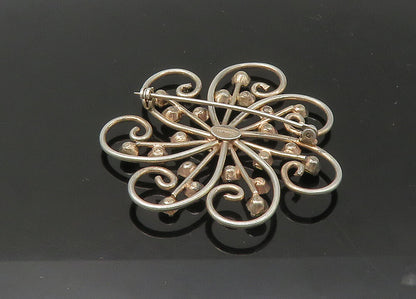 925 Sterling Silver  Vintage Green Stone Swirl Flower Motif Brooch Pin  BP8796