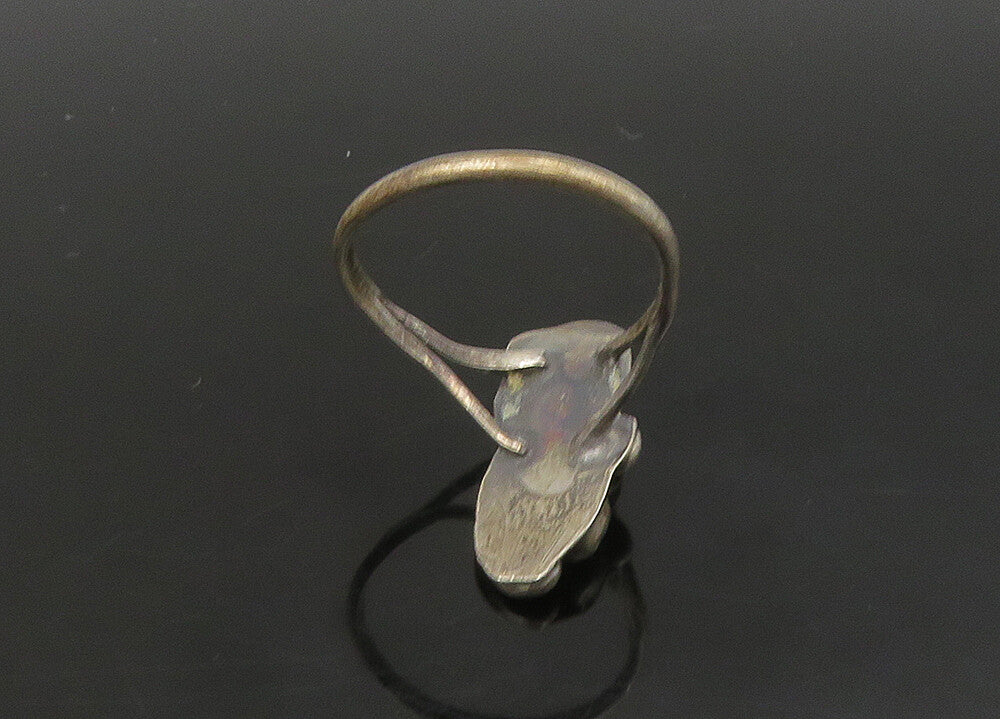 NAVAJO  925 Silver   Vintage Petite Turquoise Swirl Band Ring Sz 6.5  RG23173