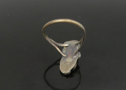 NAVAJO  925 Silver   Vintage Petite Turquoise Swirl Band Ring Sz 6.5  RG23173