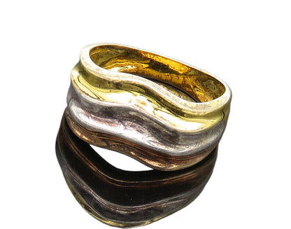 MILOR 925 Silver  Vintage Shiny Three Tone Pointed Band Ring Sz 8  RG18069