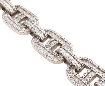 925 Sterling Silver Vintage Bracelet Topaz Baguette Mariner Link Chain  BT11305