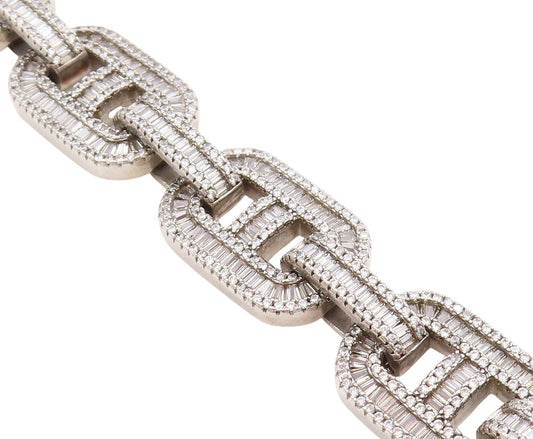 925 Sterling Silver Vintage Bracelet Topaz Baguette Mariner Link Chain  BT11305