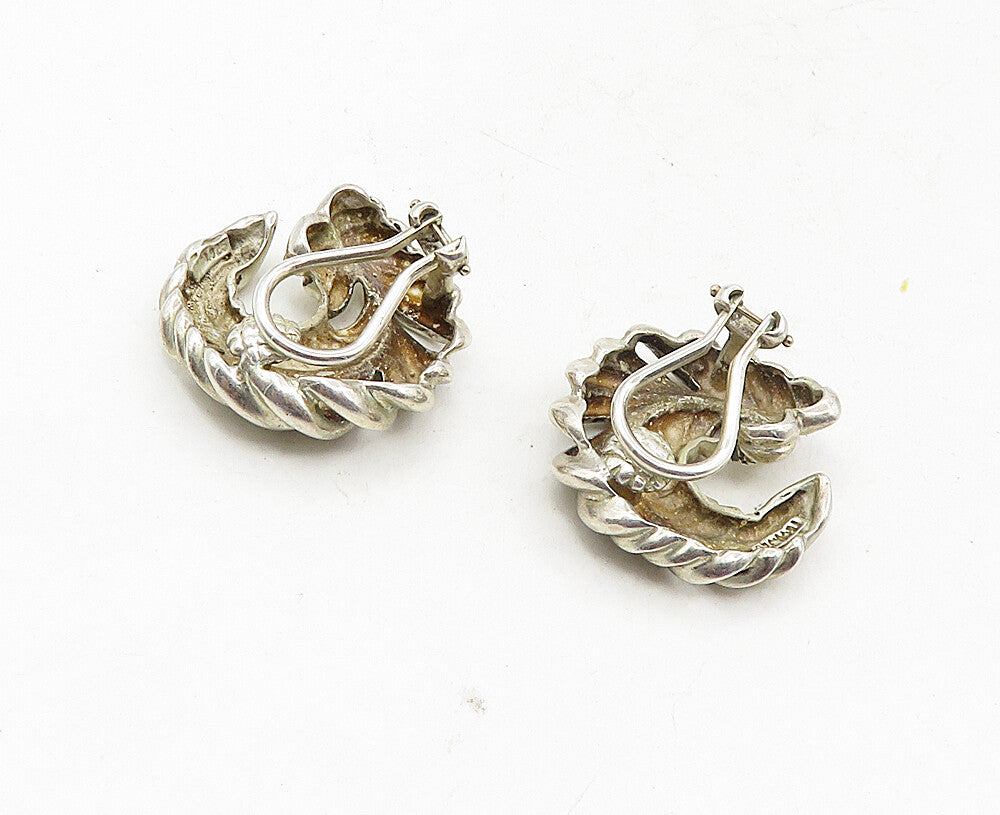 925 Sterling Silver  Vintage Shiny Swirl Feather Non Pierce Earrings  EG4954