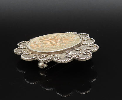 RANA 925 Silver  Vintage Pretzel Twist Edge Carved Center Brooch Pin  BP9862