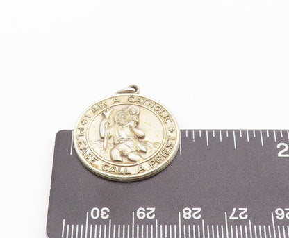 925 Sterling Silver Vintage Pendant CREED Religious Carved Heavy Coin  PT23257