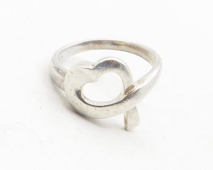 925 Sterling Silver  Vintage Shiny Open Love Heart Band Ring Sz 7.5  RG12032