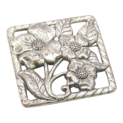 925 Sterling Silver  Vintage Dark Tone Flowers Etched Detail Brooch Pin BP5633
