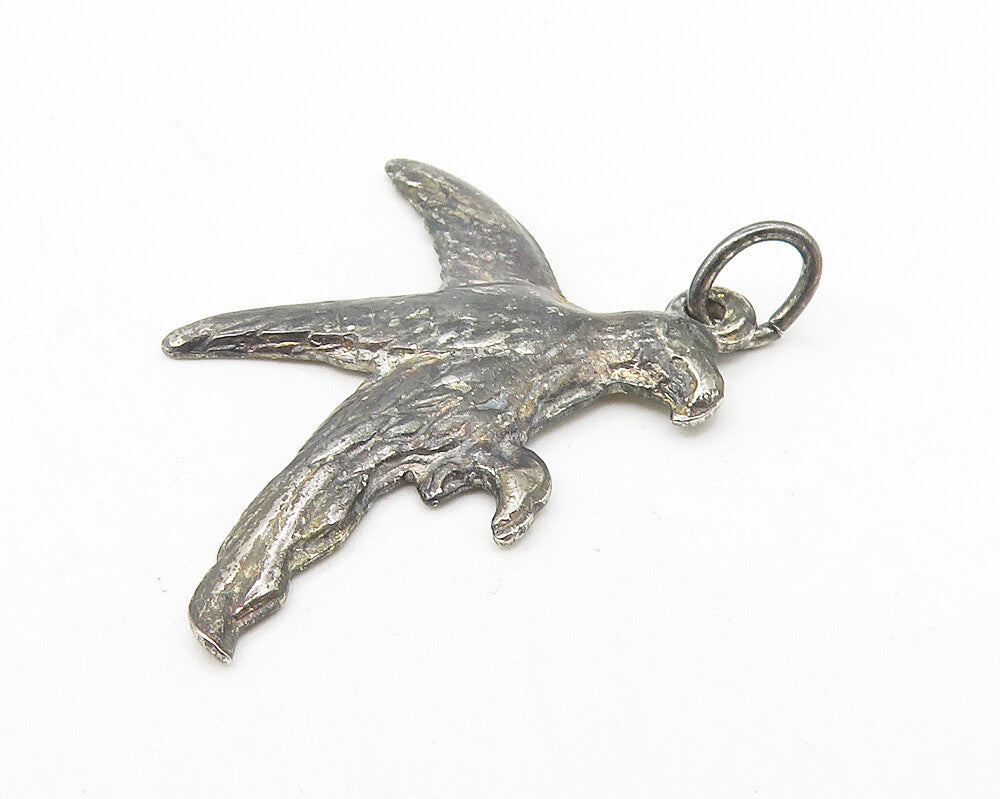 925 Sterling Silver  Vintage Dark Tone Flying Bird Motif Drop Pendant  PT9373