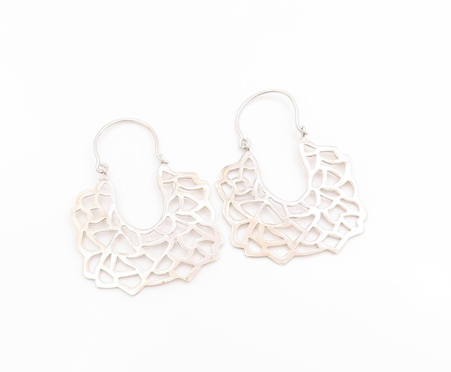 925 Sterling Silver Vintage Earrings Brutalist Cut Out Design Hooks  EG13694
