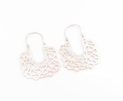 925 Sterling Silver Vintage Earrings Brutalist Cut Out Design Hooks  EG13694
