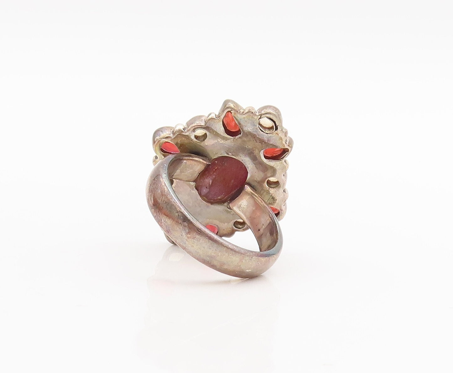925 Sterling Silver Vintage Ring Garnet Citrine & Gemstone Flower  Sz 6  RG29282