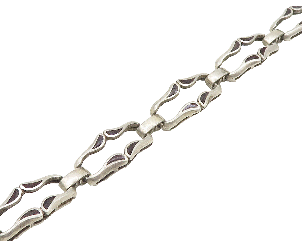 925 Sterling Silver  Vintage Shiny Smooth Cutout Bar Chain Bracelet  BT7163