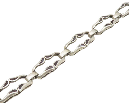 925 Sterling Silver  Vintage Shiny Smooth Cutout Bar Chain Bracelet  BT7163