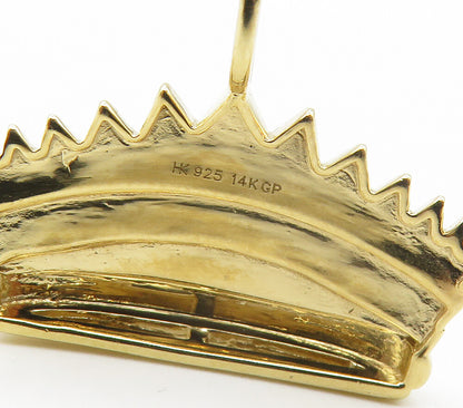 925 Sterling Silver   Shiny Gold Plated Royal Crown Motif Pendant  PT12740