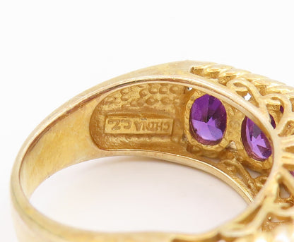 925 Sterling Silver Vintage Ring Gold Plated Oval Cut Amethyst Band Sz 7 RG35687