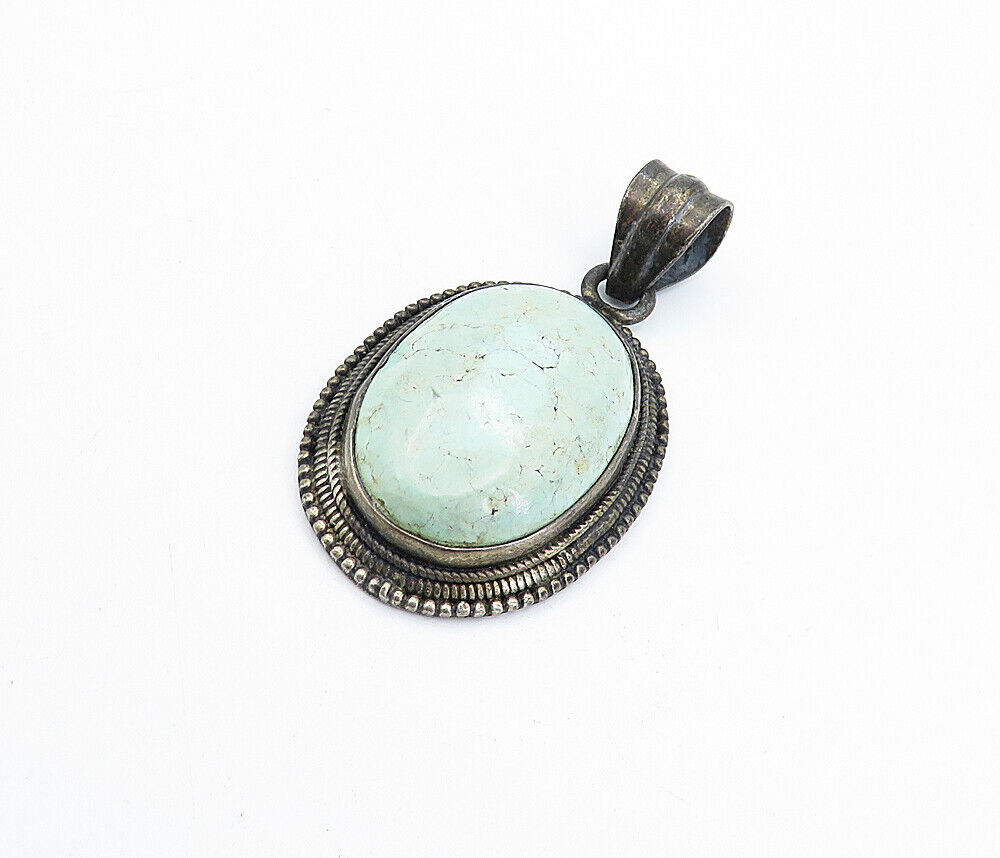 925 Sterling Silver  Vintage Antique Turquoise Oxidized Twist Pendant  PT5035