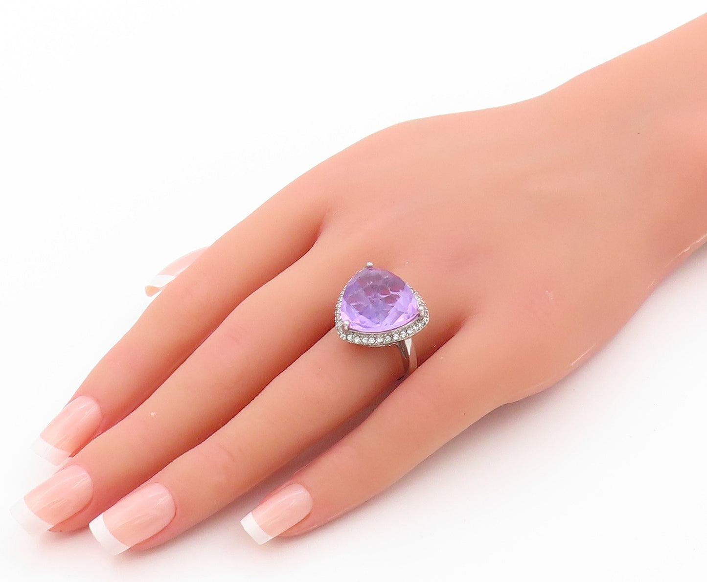925 Sterling Silver Vintage Ring Triangle Tanzanite Halo CZ  Sz 8  RG32446