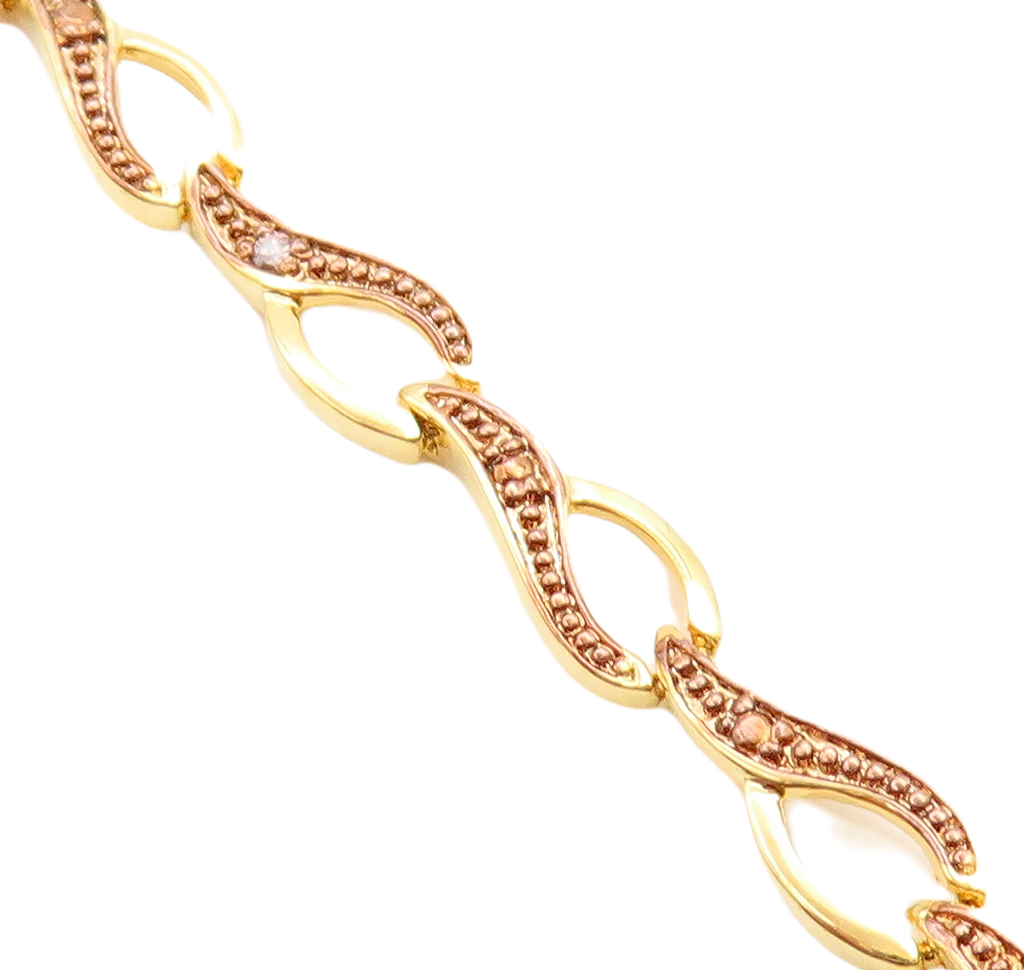 Gold Over 925 Sterling Silver Genuine Diamond Two Tone Tennis Bracelet BT1089
