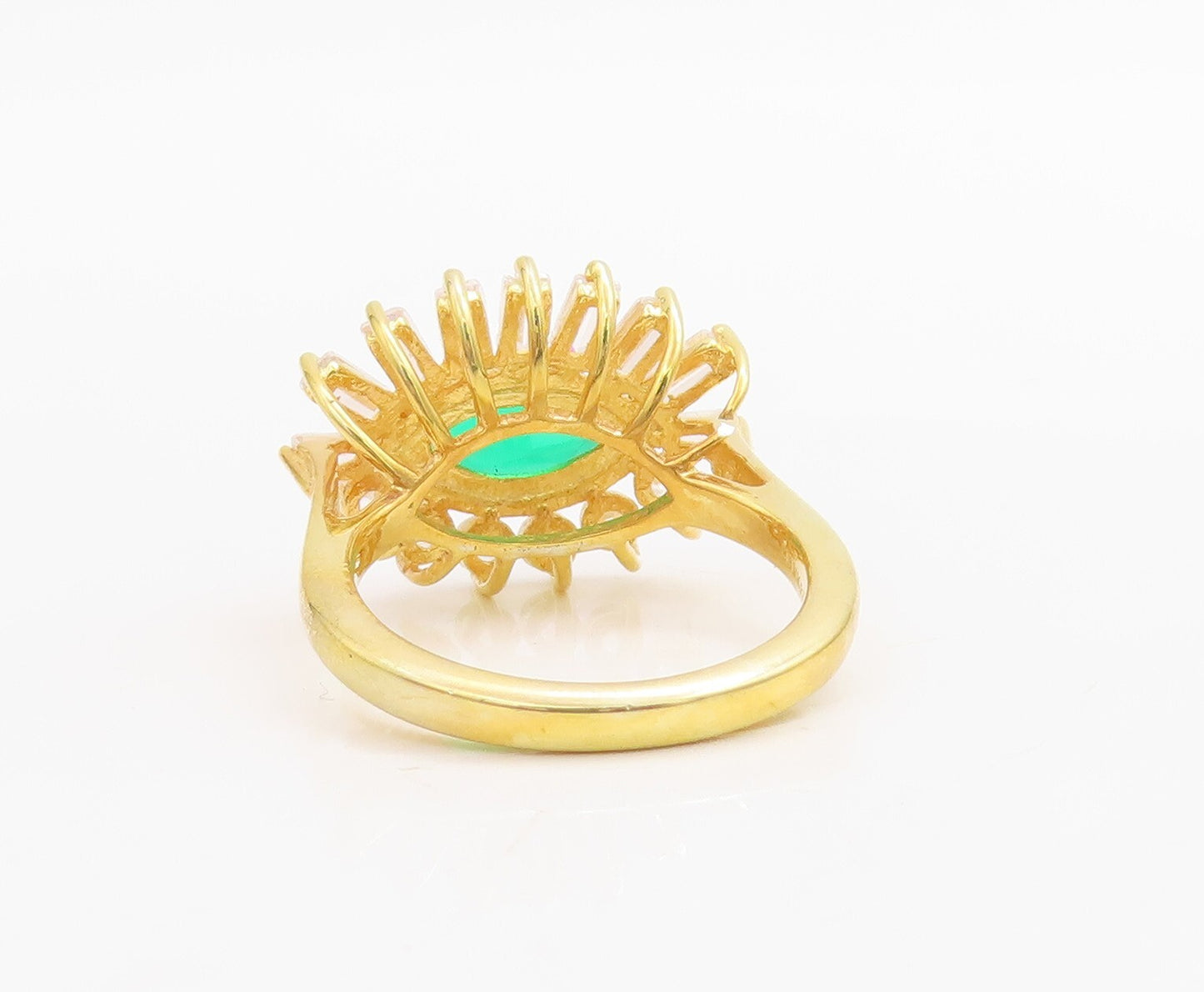 925 Sterling Silver Vintage Ring Gold Plated Green & White CZ  Sz 6  RG30954