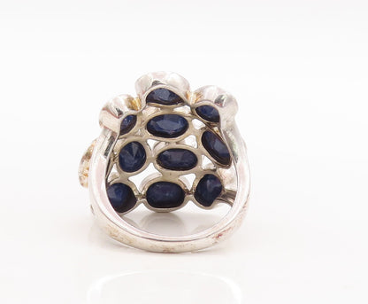 925 Sterling Silver Vintage Ring Oval Cut Blue Gemstone Cluster  Sz 8 RG29716