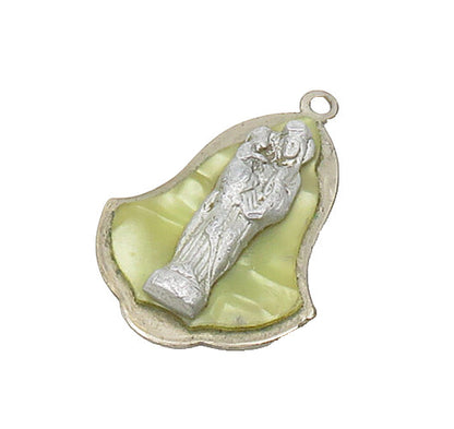 925 Sterling Silver  Vintage Green Mother Of Pearl Religious Pendant  PT17248