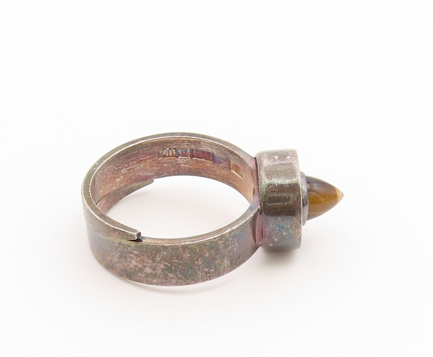 925 Sterling Silver Vintage Ring FINLAND Tiger's Eye Dome Band  Sz 6  RG36847