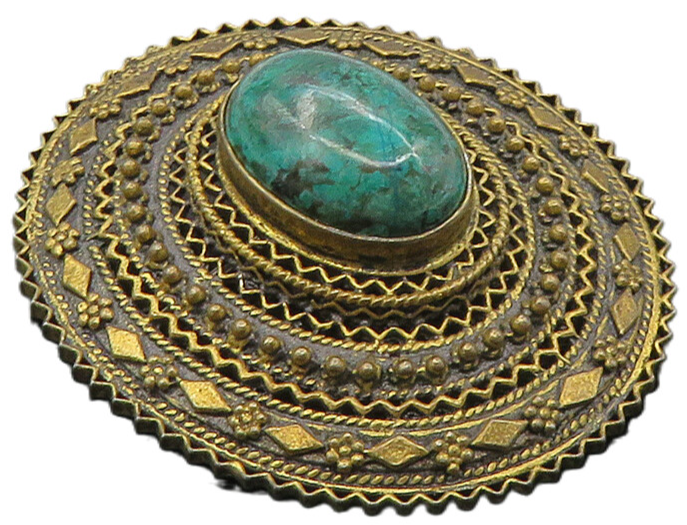 925 Sterling Silver  Vintage Cabochon Cut Chrysocolla Floral Brooch Pin BP3961