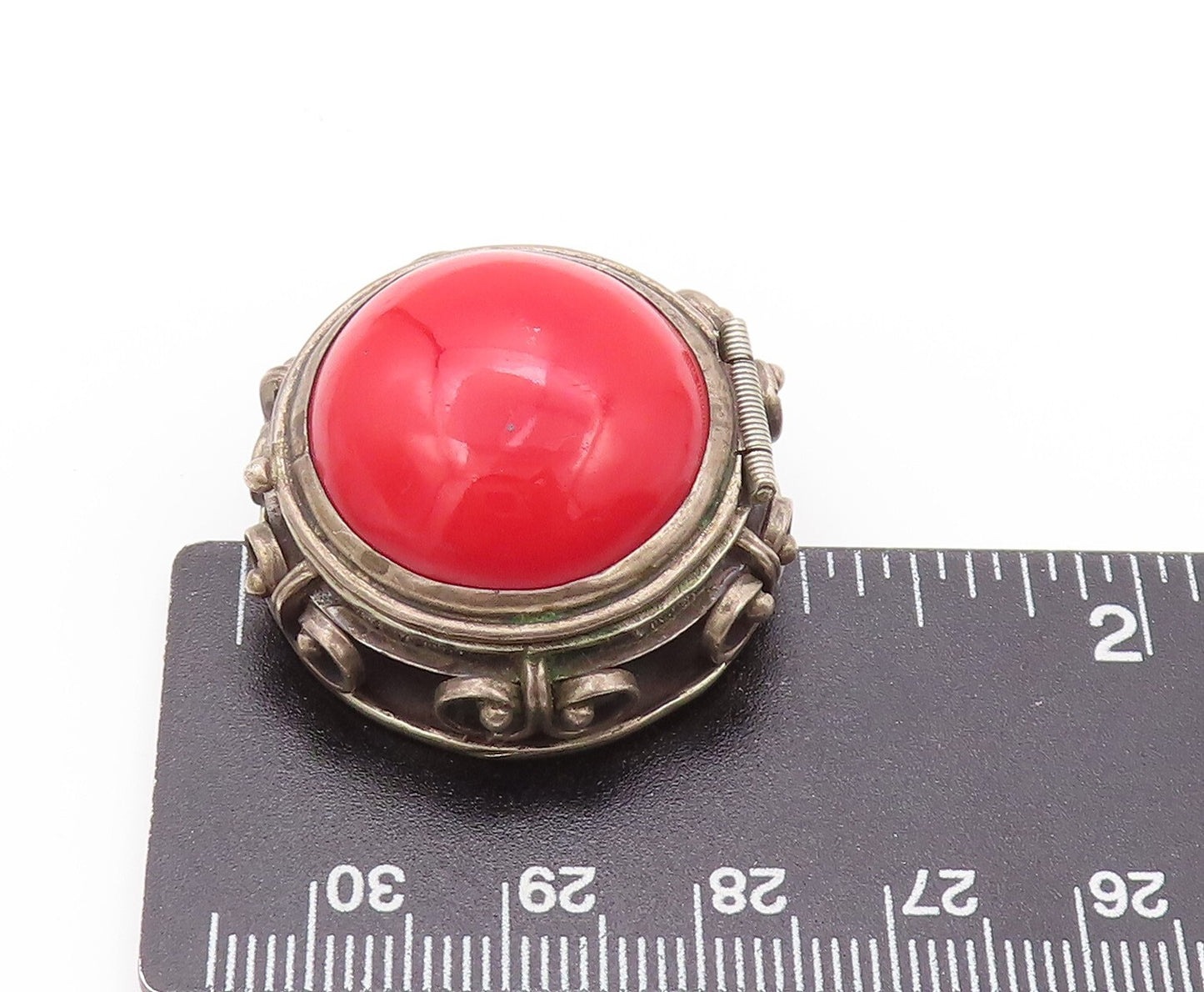 925 Sterling Silver Vintage Brooch MEXICO Gemstone Swirly Carved OPENS  BP11536