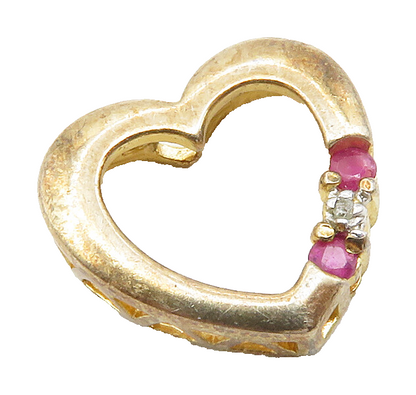 ROSS SIMON 925 Silver Vintage Genuine Diamond & Ruby Heart Pendant  PT10220