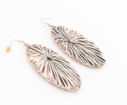925 Sterling Silver Vintage Earrings ISRAEL Large Oval Brutalist Grooved EG13232
