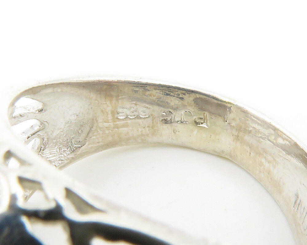 925 Sterling Silver  Cabochon Topaz Shiny Cutout Cocktail Ring Sz 6  RG14137