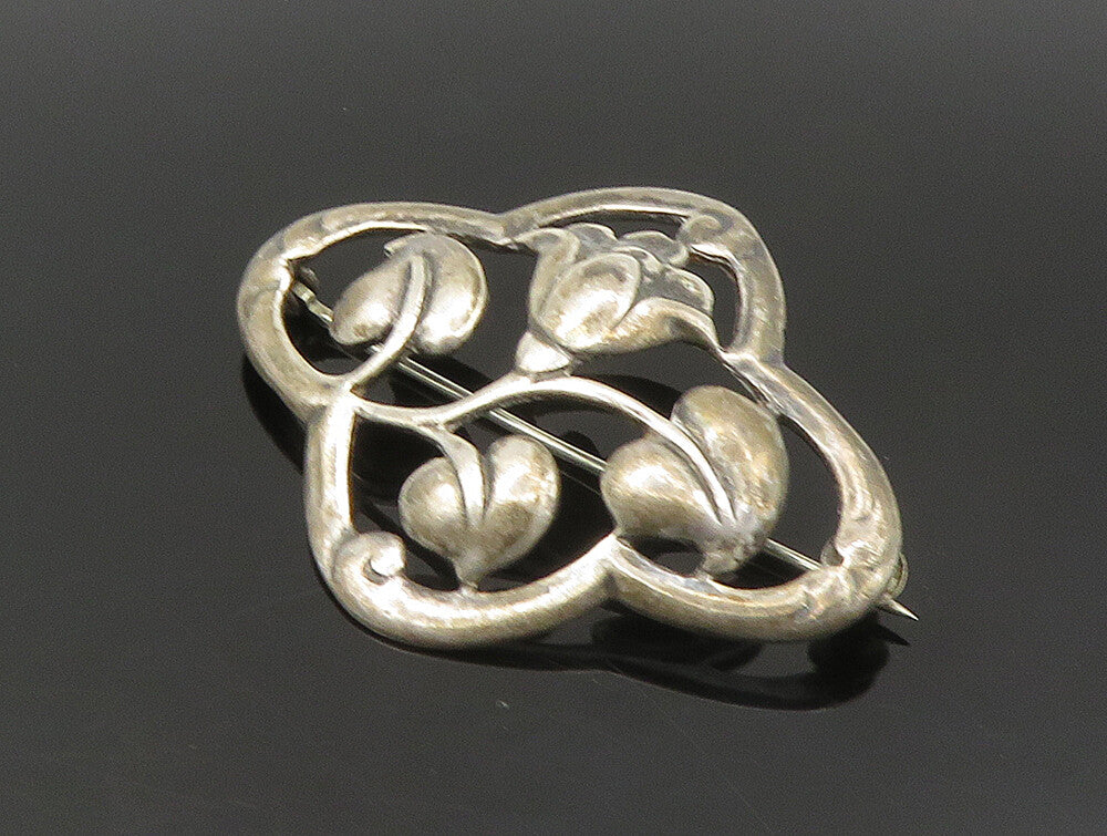 925 Sterling Silver  Vintage Antique Floral Vine Motif Brooch Pin  BP9284