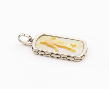925 Silver  Vintage Carved Mother Of Pearl Soccer Player Pendant  PT21663