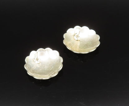 925 Sterling Silver  Vintage Etched Lines Border Dome Earrings  EG12260