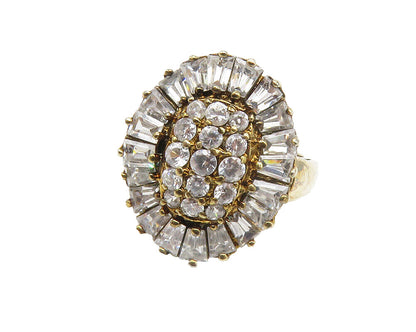 925 Sterling Silver  Vintage Cubic Zirconia Floral Cocktail Ring Sz 6  RG14194