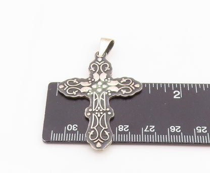 925 Sterling Silver Vintage Pendant MEXICO Engraved Religious Cross  PT25948