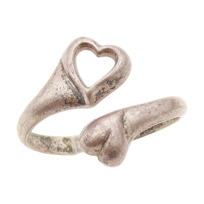 925 Sterling Silver Vintage Ring Minimalist Love Heart Bypass  Sz 5.5  RG34203