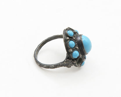 925 Sterling Silver  Vintage Antique Turquoise Cocktail Ring Sz 5  RG19329