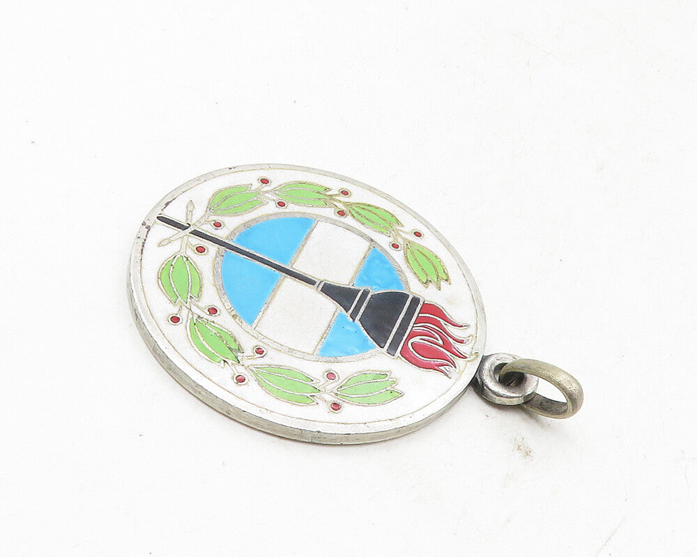 925 Sterling Silver  Vintage Enamel Coated Buenos Aires Drop Pendant  PT7677
