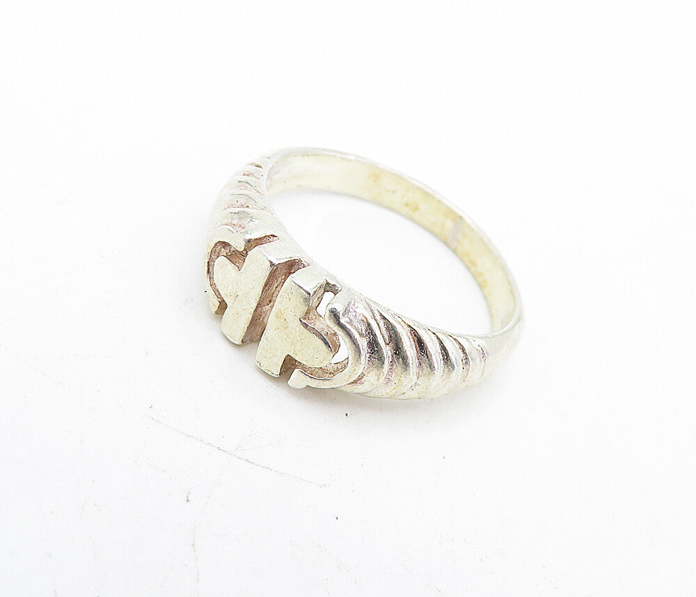 925 Sterling Silver  Vintage Shiny Fluted Detail Round Band Ring Sz 7  RG5001