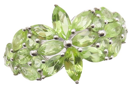 925 Sterling Silver Vintage Ring Floral Marquise Cut Peridot Inlay Sz 7  RG30824