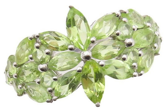 925 Sterling Silver Vintage Ring Floral Marquise Cut Peridot Inlay Sz 7  RG30824