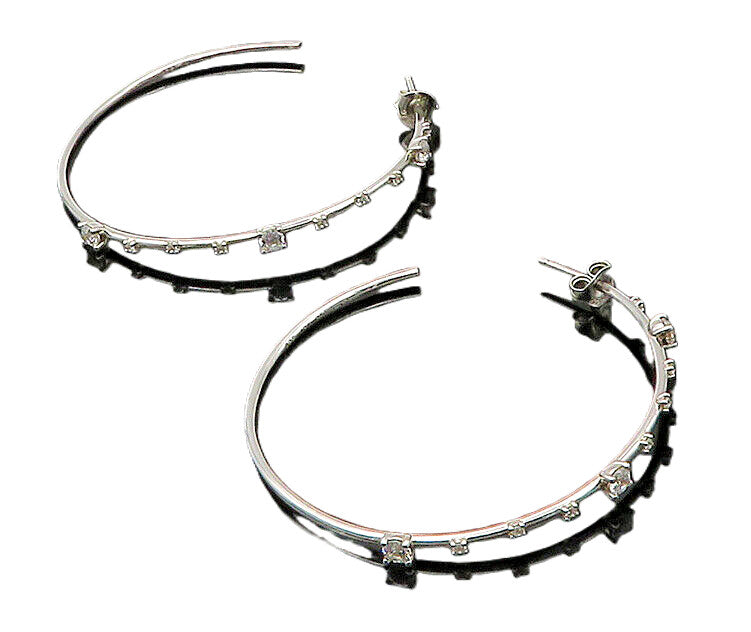 925 Sterling Silver  Vintage Sparkling Cubic Zirconia JHoop Earrings  EG10932