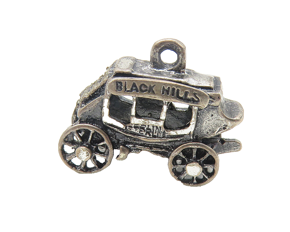 925 Sterling Silver  Vintage Oxidized Black Hills Carriage Car Pendant  PT8918