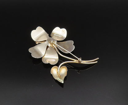 925 Silver  Vintage Two Tone Cubic Zirconia Stem Flower Brooch Pin  BP9914