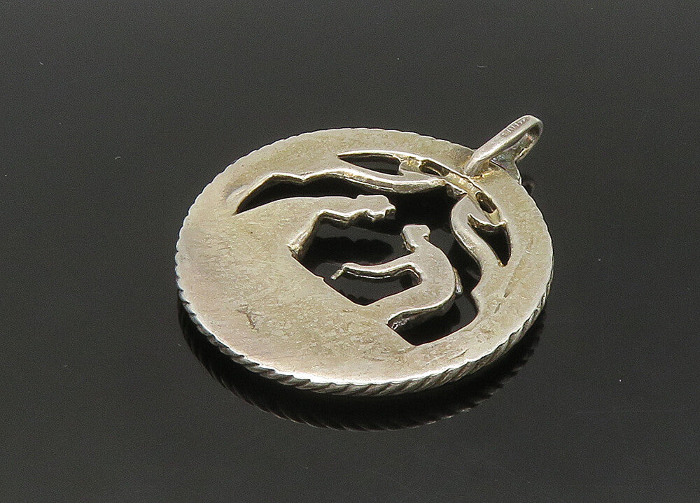 925 Sterling Silver  Vintage Dancing Couple Dark Tone Round Pendant  PT18036