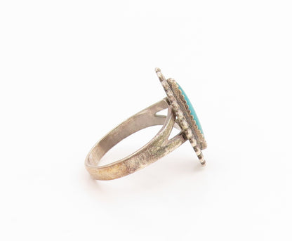 925 Sterling Silver Vintage Ring BELL Turquoise Statement Band  Sz 8  RG35944