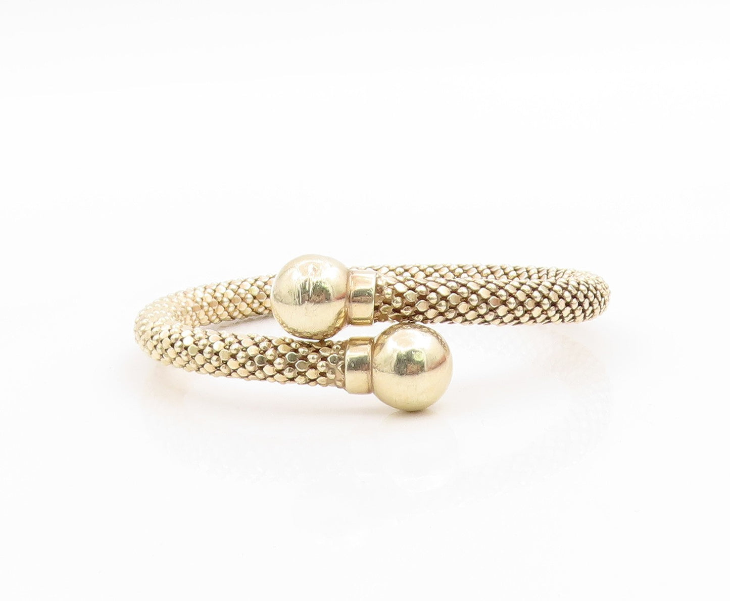 925 Sterling Silver Vintage Bracelet Chunky Bypass Bangle With Ball Ends BT11807